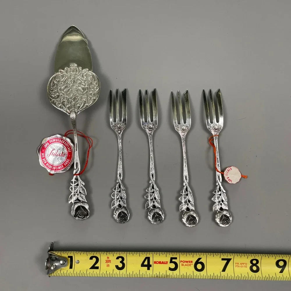 Antiko 100 Hildesheimer Rose Silver Plated Cake Server and 4 Forks Set German